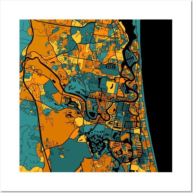 Gold Coast Map Pattern in Orange & Teal Wall Art by PatternMaps